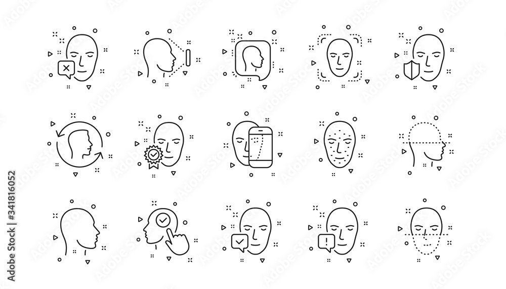 Poster biometrics detection, face id and scanning. face recognize line icons. identification linear icon se