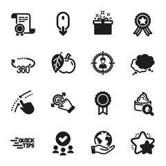 Set of Business icons, such as Education, Moisturizing cream. Certificate, approved group, save planet. Headhunting, Star, Scroll down. Reward, Special offer, Apple. Vector