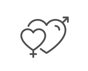 Male female line icon. Love heart sign. Couple relationships symbol. Quality design element. Editable stroke. Linear style male female icon. Vector