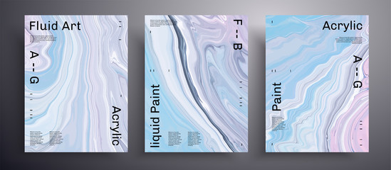 Abstract acrylic banner, fluid art vector texture pack. Artistic background that applicable for design cover, poster, brochure and etc. Blue, white and pink creative iridescent artwork