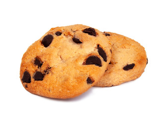 American tasty cookie with chocolate drops isolated on the white