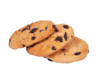 American tasty cookie with chocolate drops isolated on the white