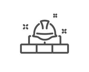 Construction builder line icon. Engineer or architect helmet sign. Bricks symbol. Quality design element. Editable stroke. Linear style construction bricks icon. Vector