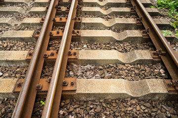 railroad tracks on concrete sleepers