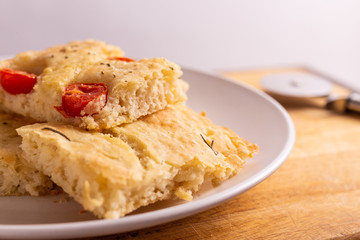 Slices of homemade focaccia, typical recipe from south italy.