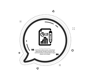 Report document icon. Quote speech bubble. Column graph sign. Growth diagram, pie chart symbol. Quotation marks. Classic report document icon. Vector
