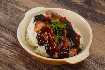 Rice with duck breast in Unagi sauce