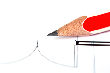 Engineering and architectural drawing, red pencil