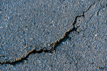 cracks in old asphalt, background, texture. cracked roadway