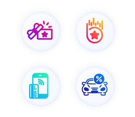 Loyalty gift, Loyalty star and Contactless payment icons simple set. Button with halftone dots. Car leasing sign. Bonus award, Bonus reward, Phone money. Transport discount. Finance set. Vector