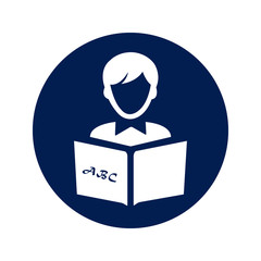 Reading book icon, studying, reader / deep blue color