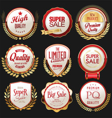 Retro vintage gold and red badges and labels collection