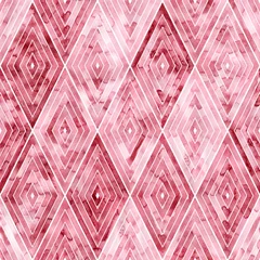 Wall murals Rhombuses Pink rhombuses seamless watercolor pattern. Bright geometric print for textiles. Handmade.