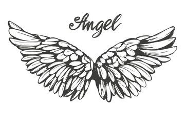 Angel wings icon sketch , religious calligraphic text symbol of Christianity hand drawn vector illustration sketch