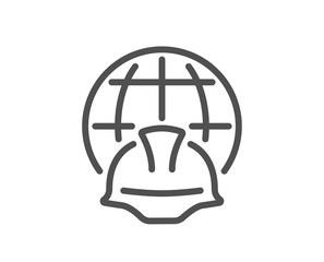 Global engineering line icon. Engineer or architect helmet sign. World construction symbol. Quality design element. Editable stroke. Linear style global engineering icon. Vector
