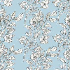 Botanical seamless pattern, Apple tree branches drawn in pencil for postcards, Wallpaper, websites, fabric