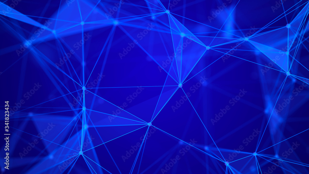 Fototapete The distribution of triangular shapes in space. Network connection structure. Big data digital background. 3D rendering.