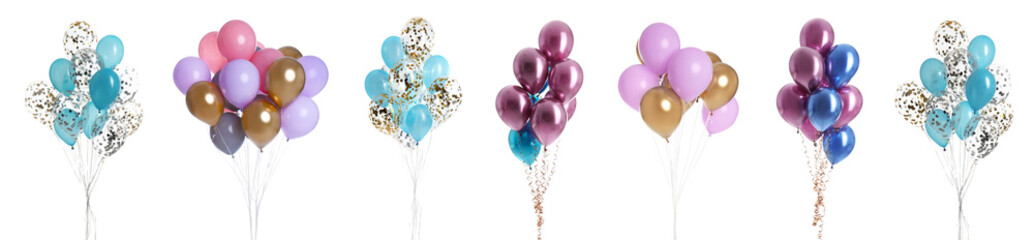 Set of different color balloons on white background. Banner design