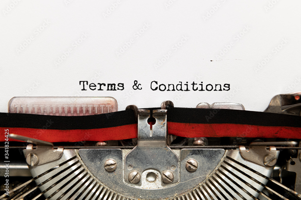 Poster terms and condition title text written on paper with typewriter