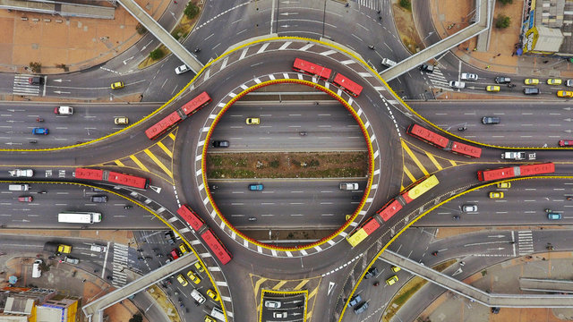 Overhead View Of Roundabout In City