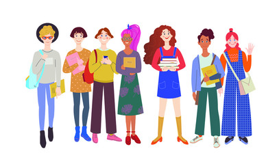 Obraz premium Group of multicultural students. Teenage classmates standing together.