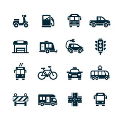 Public transport in city icons set