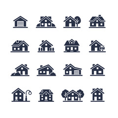 house and city icon set