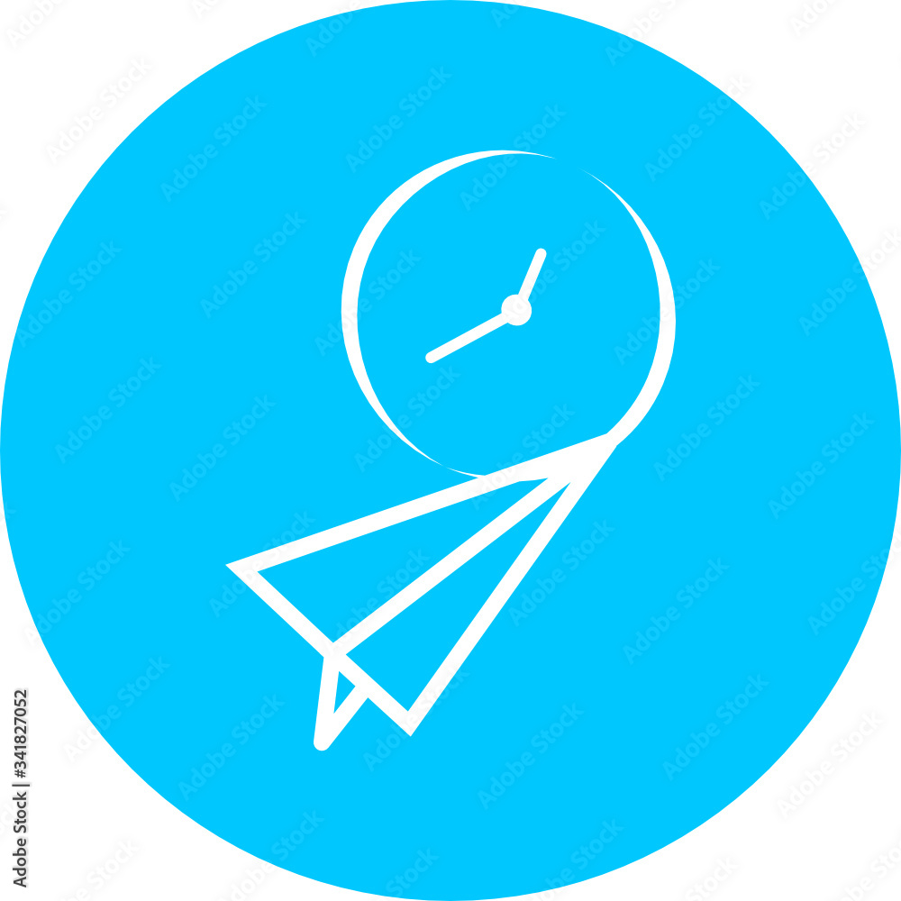 Poster travel time, clock, watch in blue circle icon. concept of ui design elements. digital countdown app,