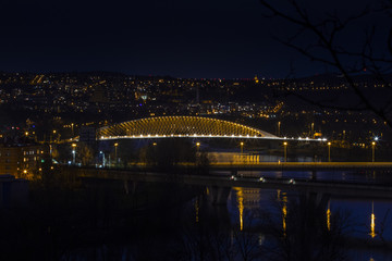 modern bridge at night prague czech republic