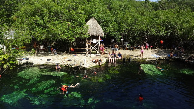 Senote is a cave where you can swim. It's a cenote Cristallino in Mexico.