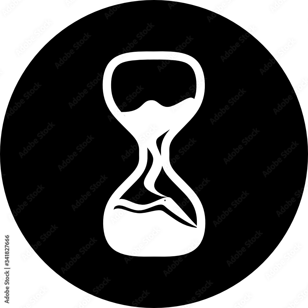 Poster sand hourglass time, clock, watch in black circle icon. concept of ui design elements. digital count