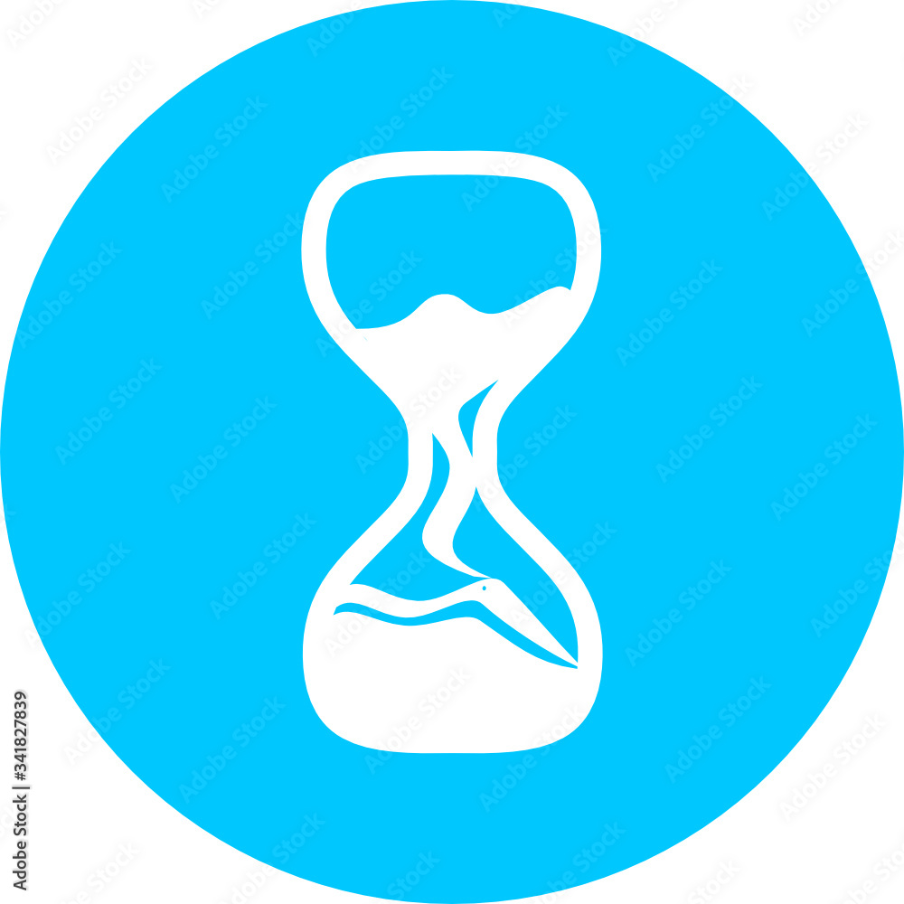 Poster sand hourglass time, clock, watch in blue circle icon. concept of ui design elements. digital countd