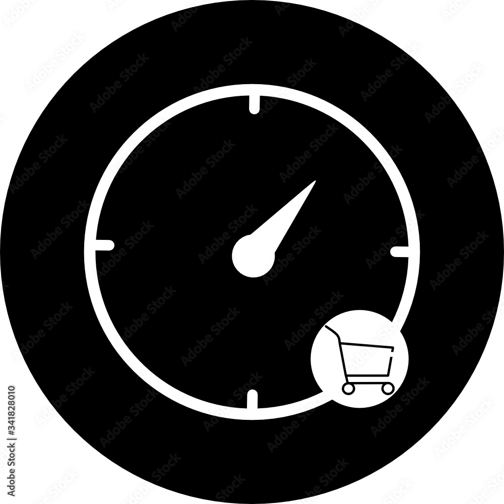 Poster shopping time, clock, watch in black circle icon. concept of ui design elements. digital countdown a