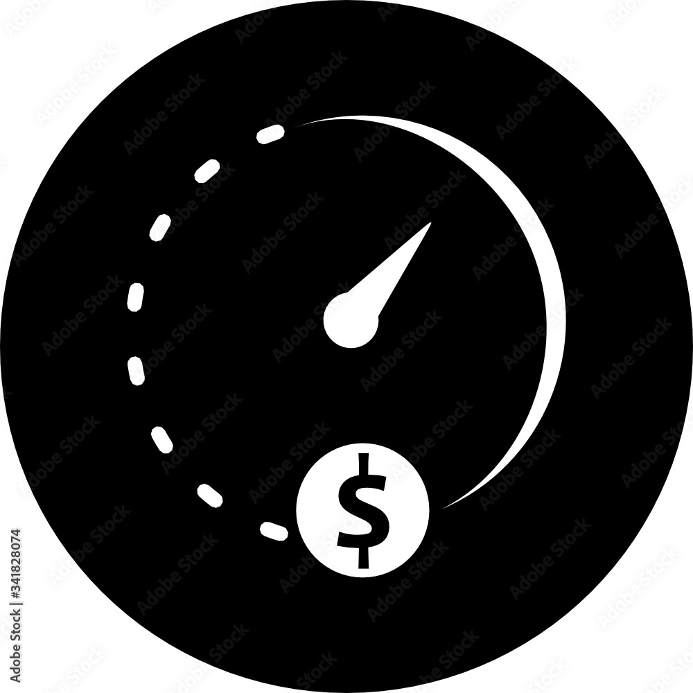Poster money time, clock, watch in black circle icon. concept of ui design elements. digital countdown app,
