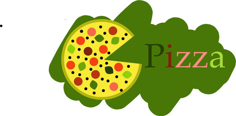 painted pizza on a green background