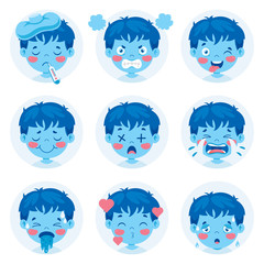 Set Of Different Expressions Of Kids