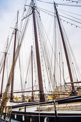 Detail of masts of the sail boat in Harlingen, Netherlands