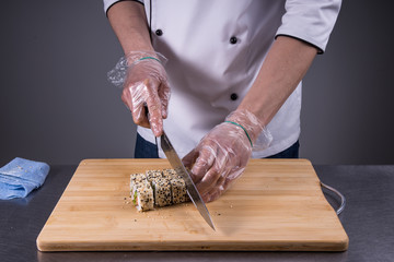 chef cooking rolls in restaurant kitchen11