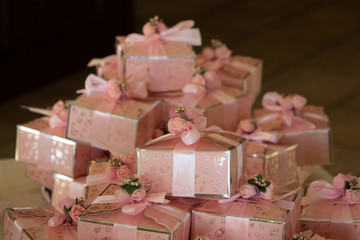Pink baby shower gift boxes