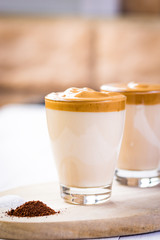Iced Dalgona Coffee, frothy coffee with milk.