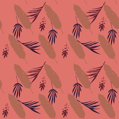 Modern Tropical Vector Seamless Pattern. Fine Summer Fashion. Feather Dandelion Monstera Banana Leaves 