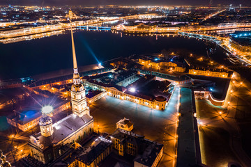 night view of the Peter and Paul fortress in Saint Petersburg
