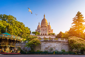 Basilica Sacre Coeur in Montmartre in Paris, France. The Basilica of the Sacred Heart (Sacre Coeur...