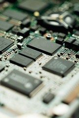 A close up of a computer microchip board.