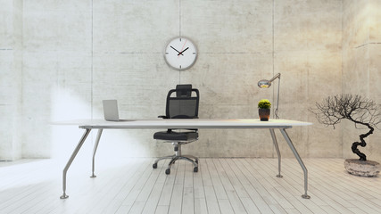 Workspace white table with concrete wall office realistic 3D rendering