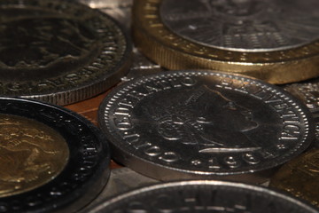 Some coins from different countries in macro photography