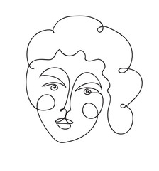Beautyfull girl face. Attractive young woman portrait positive emotions concept. Continuous line drawing. Black and white vector illustration