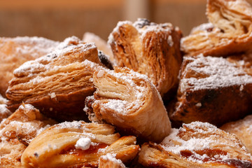 Traditional hungarian homemade lard puff pastry wraps with jam