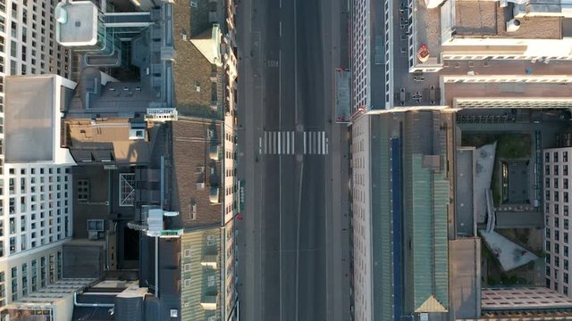 Empty city street during Coronavirus Covid-19 outbreak quarantine. Aerial view.