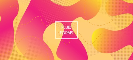 Pink Yellow Fluid Vector Banner. Digital Waves Landing Page. Futuristic 